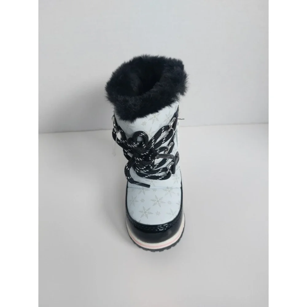 Totes Kids Snow‎ Rain Boots Girls White Black Snow Pattern Lace & zip Size 5